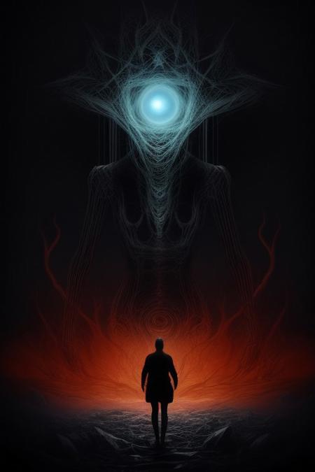 Key Elements of Cosmic Horror:
Focus on the Unknown:
Cosmic horror explores the vastness and incomprehensibility of the universe, highlighting humanity's limited understanding. 
Powerlessness:
Protagonists in these stories often confront entities or situations far beyond their ability to control or understand, emphasizing their insignificance. 
Unsettling Discoveries:
Characters often uncover profound truths about the universe, leading to existential dread and a sense of humanity's fragility. 
Visual and Conceptual Challenges:
Cosmic horror can be visually striking, often featuring surreal or psychedelic imagery, and conceptually challenging, requiring viewers to grapple with abstract ideas. no humans,
 FastNegativeV2, horror scene,gore,movie still from a 1970s horror movie, orange environment,