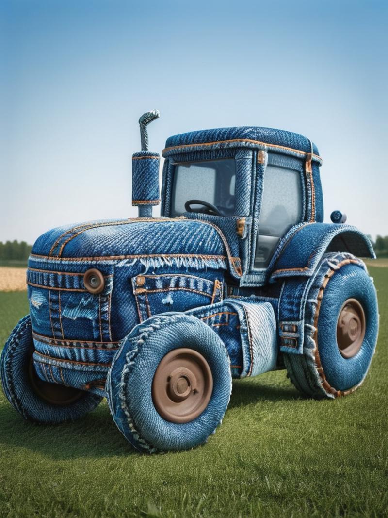 Blue Jeans Tractor on a Green Field