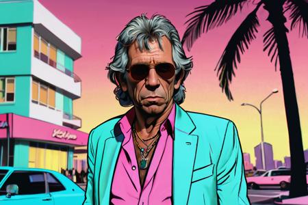 keith richards as a character in GTAV, vice city, neon, pastel, miami vice, flat colors, dutch angle, tilted angle, rockstar games, gta vice city, grand theft auto style, exaggerated, pop art style, vibrant colors, full body view
  <lora:add-detail-xl:1> <lora:aesthetic:1>  <lora:detailed_notrigger:1> <lora:Line Art Style SDXL_LoRA_20r_20e_8i_nr32_a16_Pony Diffusion V6 XL:1>