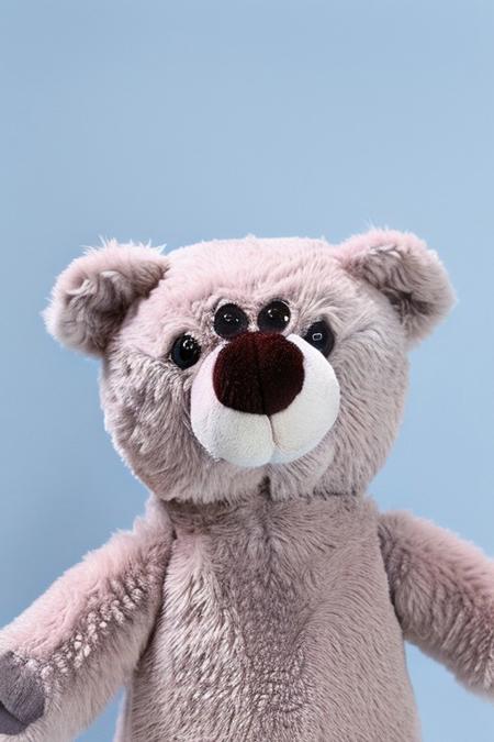 heart, no humans, bear, grey background, open mouth, solo, smile, looking at viewer, blush, shirt, simple background, stuffed animal, arms up, red shirt <lora:fluffya_20230814092051:0.9>