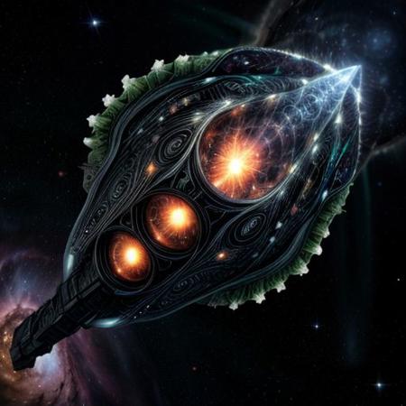 (Space battlecruiser) shaped like fractal (cucumber) in hyperspace, enters into real blackhole, real photo of blackhole hat shape on background,
dynamic movement, explosive force,  glowing, nebula, 8K resolution. shine, hyperspace gate