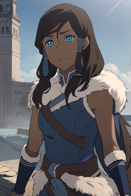 lhkorra, korra, long hair, blue eyes, brown hair, dark skin, dark-skinned female, hair tubes, normkorra, korra, long hair, blue eyes, brown hair, ponytail, dark skin, dark-skinned female, hair tubes, topknot, shkorra, korra, short hair, blue eyes, black hair, dark skin, dark-skinned female, fur trim, bare shoulders, armband, armlet, vambraces, bracer, pants, armband, green pants, bare shoulders,