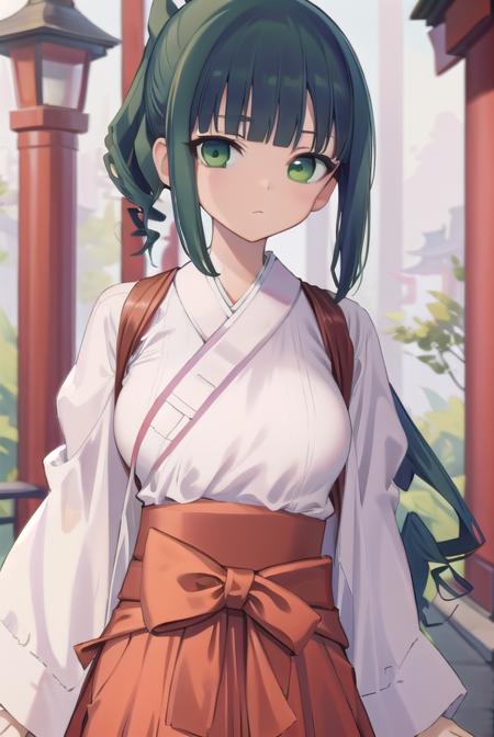 harutakimi, <lora:harutakimitest:1>, haru takimi, bangs, (green eyes:1.5), ponytail, green hair, blunt bangs, (medium breast:1.2)
BREAK skirt, japanese clothes, hakama, hakama skirt, miko, red hakama,
BREAK looking at viewer,
BREAK outdoors, shrine,
BREAK <lora:GoodHands-vanilla:1>, (masterpiece:1.2), best quality, high resolution, unity 8k wallpaper, (illustration:0.8), (beautiful detailed eyes:1.6), extremely detailed face, perfect lighting, extremely detailed CG, (perfect hands, perfect anatomy),