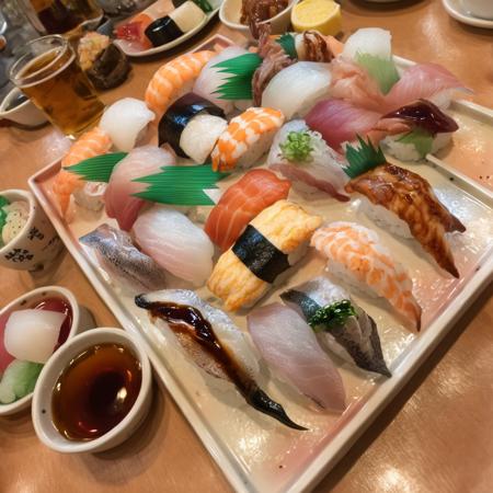 nigiriL, sushi, food focus, food, still life, vegetable, plate, realistic, 