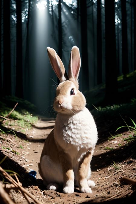 (((colorful bunny on a dirt path, dark mysterious forest, dramatic lighting, dark photo, night))),, best quality, ultra high res, (photorealistic:1.4),, high resolution, detailed, raw photo, sharp re, by lee jeffries nikon d850 film stock photograph 4 kodak portra 400 camera f1.6 lens rich colors hyper realistic lifelike texture dramatic lighting unrealengine trending on artstation cinestill 800,, photorealistic, photo, masterpiece, realistic, realism, photorealism, high contrast, photorealistic digital art trending on Artstation 8k HD high definition detailed realistic, detailed, skin texture, hyper detailed, realistic skin texture, armature