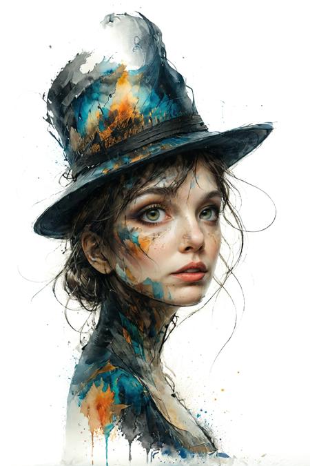 mysterious silhouette woman with hat, by Minjae Lee, Carne Griffiths, Emily Kell, Steve McCurry, Geoffroy Thoorens, Aaron Horkey, Jordan Grimmer, Greg Rutkowski, amazing depth, double exposure, surreal, geometric patterns, intricately detailed, bokeh,  perfect balanced, deep fine borders, artistic photorealism , smooth,  great masterwork by head of prompt engineering   <lora:add-detail-xl:2>  <lora:Double_Exposure:0.5> <lora:xl_shuimo:0.8> ink wash painting <lora:Cute_Drawing:0.6>  <lora:hyperkraximalism_v1-1:0.3>