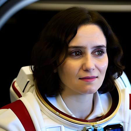 iayuso person, wearing an astronaut suit, in interstellar movie, microgravity, floating in a space ship, This portrait is a stunning display of expert composition and technical skill. The image is captured in high resolution, providing exceptional detail and clarity. The subject is positioned in the center of the fram. The lighting is expertly executed, casting a warm and inviting glow across the subject's face and highlighting their features with precision. The colors are rich and vibrant, with a subtle contrast that adds depth and dimension to the image, aiyuso person