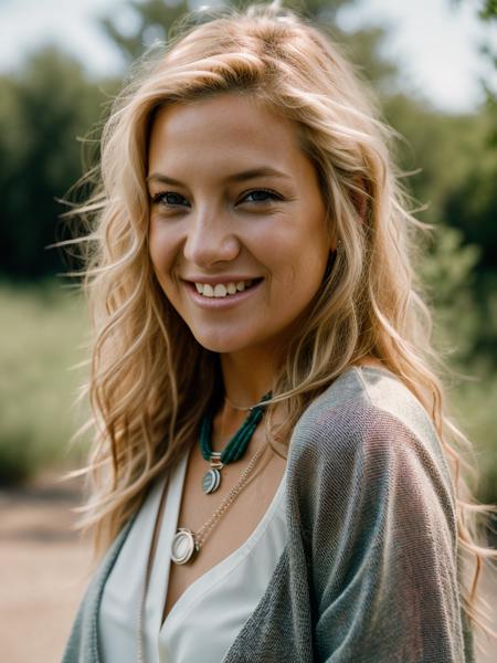 Realistic photo of a beautiful k4t3h-v2 woman,  1girl, solo, long hair, looking at viewer, smile, blue eyes, (((blonde hair))), jewelry, teeth, necklace, grin, lips, portrait, close-up, realistic, soft lighting, professional Photography, Photorealistic, detailed, RAW, analog, sharp focus, 8k, HD, DSLR, high quality, Fujifilm XT3, film grain, masterpiece<lora:k4t3h-v2:1.0>