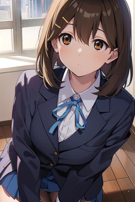 yuihirasawa, <lyco:yuihirasawa-LYCORIStest:1>,
yui hirasawa, (brown eyes:1.5), brown hair, hair ornament, hairclip, medium hair, (flat chest:1.2),
BREAK black pantyhose, blazer, blue jacket, blue ribbon, blue skirt, buttons, collared shirt, jacket, long sleeves, neck ribbon, pantyhose, pleated skirt, ribbon, sakuragaoka high school uniform, school uniform, shirt, skirt, white shirt, winter uniform,
BREAK looking at viewer,
BREAK indoors, classroom,
BREAK <lora:GoodHands-vanilla:1>, (masterpiece:1.2), best quality, high resolution, unity 8k wallpaper, (illustration:0.8), (beautiful detailed eyes:1.6), extremely detailed face, perfect lighting, extremely detailed CG, (perfect hands, perfect anatomy),