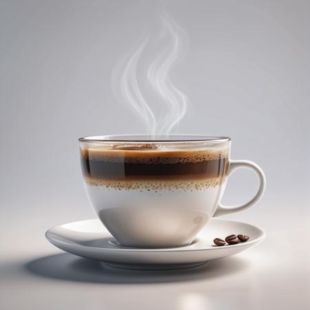 Hyperrealistic picture of a cup with coffee on a White background,  side view,  soft lights,  highly detailed,  high quality photography,  8k,<lora:EMS-61413-EMS:0.800000>