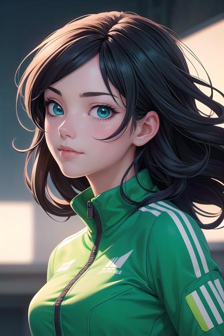 Cowboy Shot,((glossy eyes)),1girl,20s,light_smile,closed_mouth,long black hair,dark blue eyes,track suit,in a baseball field,upper body,(masterpiece, best quality, ultra-detailed),(an extremely delicate and beautiful,hyper photorealistic:1.1),(high resolution,official art:1,2),(depth_of_field:1.25),(hyper realistic shadows, hyper realistic textures, hyper realistic lights, hyper realistic skin, hyper realistic eyes, hyper realistic face, hyper realistic body, hyper realistic hair, hyper realistic background:1.1),(dynamic angle:1.2),focus,overexposure,(illustration,beautifully painted:1.1),(cinematic lighting:1.2),(light_green:1.3),Personage as the main perspective,neat figure,(beautiful detailed eyes:1.1),(dynamic angle:1.2),(extremely detailed anime:1.3),(a extremely delicate and beautiful woman:1.1),(illumination:1.2),<lora:GoodHands-beta2:1>,<lora:more_details:0.3>,<lora:GPTS4 dreamwave full_478773:0.3>,