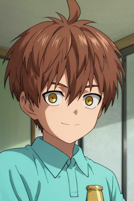 Child Emperor,Isamu,brown hair, yellow eyes,ahoge, Short hair spiky hair