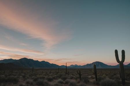 raw photo, a sunset landscape, Arizona desert, Saguaro Cactus, Tall Mesa,  cozy, photorealistic, high detailed texture, 8k uhd, dslr, soft lighting, high quality, film grain, Fujifilm XT3, Sony A7 IV, highly detailed photography, (muted colors, cinematic, dim colors, soothing tones:1.2), vibrant, insanely detailed, hyperdetailed, (dark shot:1.2), (vsco:0.3), (intricate details:0.9), (hdr, hyperdetailed:1.2) (highest coherency: 1.39) (highest quality: 1.39) (rule of Thirds) (award winning) (breathtaking) (masterclass) (vibrant color: 0.79) (distant hillside) (tall cliffs in distance; 1.19)