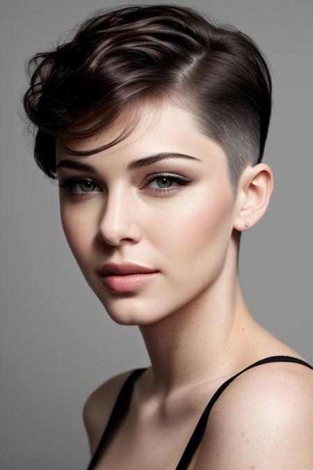 (CR-MadalinaP1ca-jjonahjameson:0.9), full color portrait of woman, (slick undercut hair:1.1),
masterpiece, best quality, sharp focus, 8k highres, ultra-detailed, rim light, (grey background:1.0),