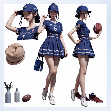 1girl, book, hat, cap, football, bottle, dress, computer, shoe, glass, white background, full body, 3d   <lora:fgs_lite:1>