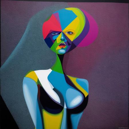 a hyper detailed surreal abstract acrylic painting of a woman,
geometrically deformed,
thomas desjardins,
deijardon,
high contrast,