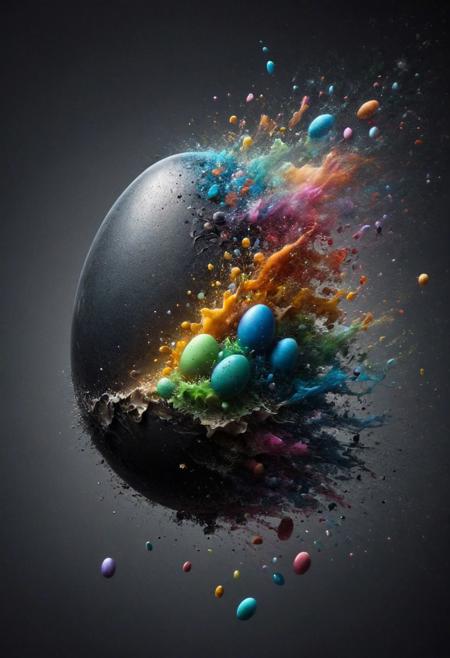 Completely black screen, absolutely nothing, pure black, detailed, but the Colorful Easter Eggs