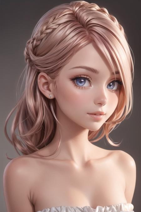 beautiful girl, (cute:1.3), (([Rose gold hair], [french twist], [strapless dress])), realistic, narrow waist, (cute), (detailed face), (detailed skin), (detailed eyes), (detailed iris),,
, masterpiece, best quality, highly detailed,
<lora:add_detail:0.5>, <lora:more_details:0.5>