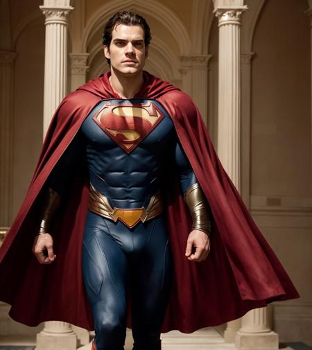 In the cinematic movie "Grain Movie" (released in 2023), Henry Cavill portrays a superhero character with a distinctive look. He wears a long red cape that flows behind him, adding a touch of elegance and grandeur to his appearance. The cape is designed to be both visually striking and practical, allowing for dynamic movements during action sequences.