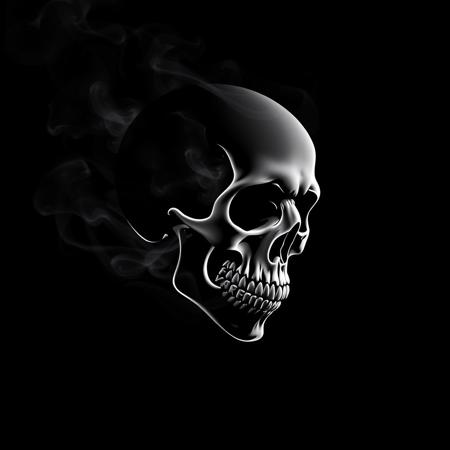 Skull,slhouette, skull made of smoke, black and white outline, the word F4RSH0T
