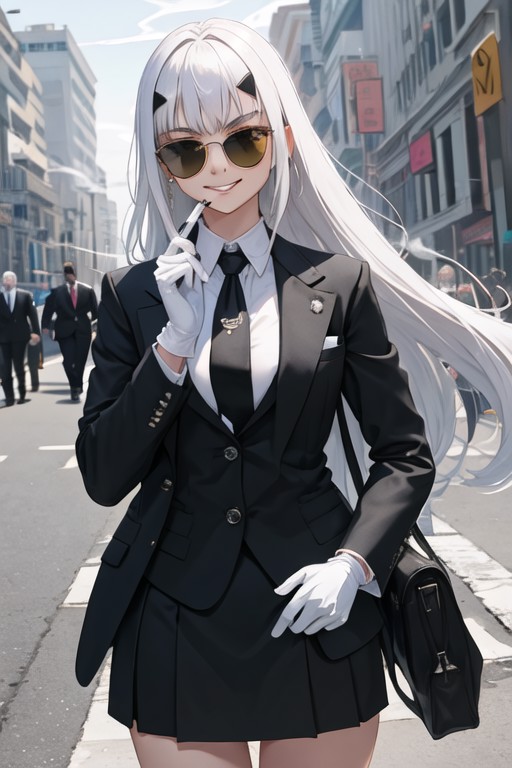best quality, masterpiece, highres, solo, {black business suit:1.40}, {tie:1.20}, {sunglasses:1.25}, {white gloves:1.15}, ...