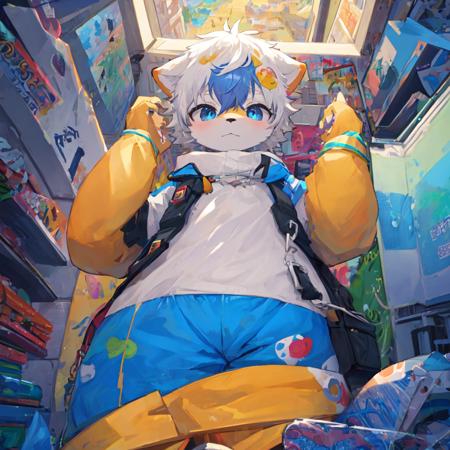 (masterpiece:1.3),(best quality:1.2),anthro,furry,kemono,detailed_fluffy_fur,1boy,bishounen,cub,uploaded_on_e621.
pop_art,portrait,isometric,first_person_view,from_below,cowboy_shot,character_focus,solo,looking_down_at_viewer.