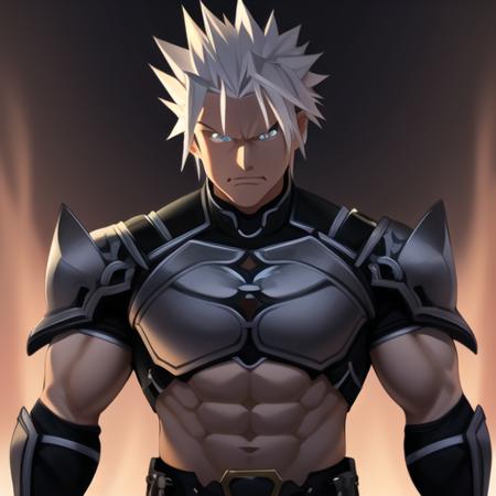 1boy, muscular, full armor, armor, shoulder plates, angry, looking at viewer, spiked hair, white hair,