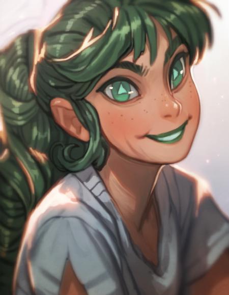 MaggieLacivi, green hair, green eyes, 