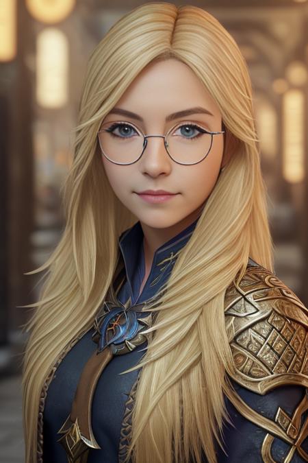 photo of CelaineASMR, (((blonde hair , glasses))) (front to camera), detailed european face, (aspiring facial expression), (((magepunk style clothes ))), ((magepunk city on the background)), RAW, analog style, ultra detailed photograph, cinematic lighting, artstation, 4k, sharp focus, high resolution, detailed skin, detailed eyes <lora:CelaineASMR:0.9>