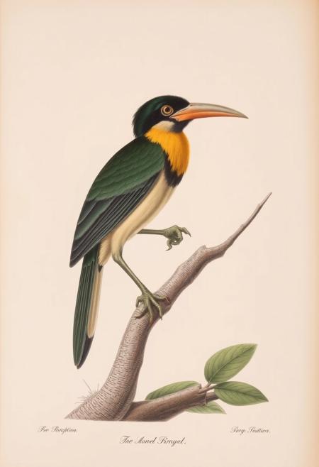 Audubon society drawing of an exotic bird found deep in the amazon