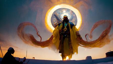 wide-shot, action, Epic Composition, photo of The most high (CthuluBishop:1) of the lovecraftian order of Cthulu