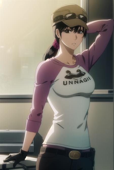 ikumiunagiya, <lyco:ikumiunagiya-lyco-nochekaiser:1>, 
ikumi unagiya, long hair, (black hair:1.5), (brown eyes:1.5), ponytail, low ponytail,
BREAK gloves, hat, belt, pants, sunglasses, goggles, raglan sleeves, black gloves,
BREAK indoors,
BREAK looking at viewer, (cowboy shot:1.5),
BREAK <lyco:GoodHands-beta2:1>, (masterpiece:1.2), best quality, high resolution, unity 8k wallpaper, (illustration:0.8), (beautiful detailed eyes:1.6), extremely detailed face, perfect lighting, extremely detailed CG, (perfect hands, perfect anatomy),