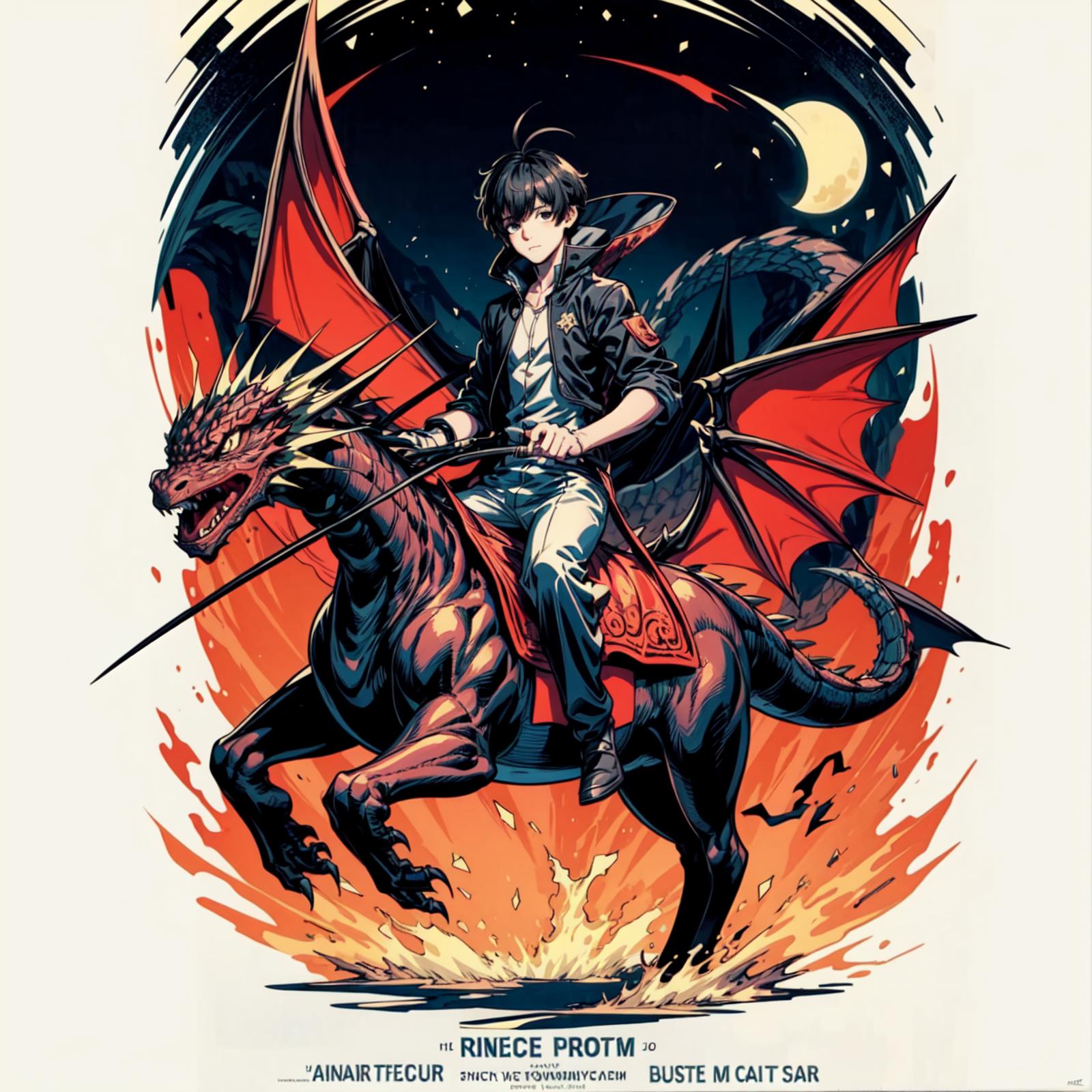 A man riding a dragon on a poster for an animated movie.