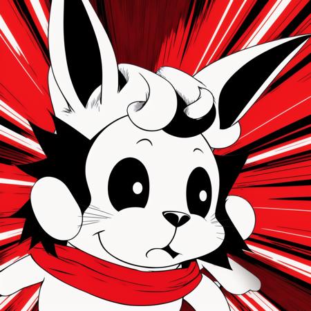 (line art) Unico  by Osamu Tezuka, angry unico unicorn staring at camera, <trash-polka-style>, red and black only, angry768, hypernuke, warzone