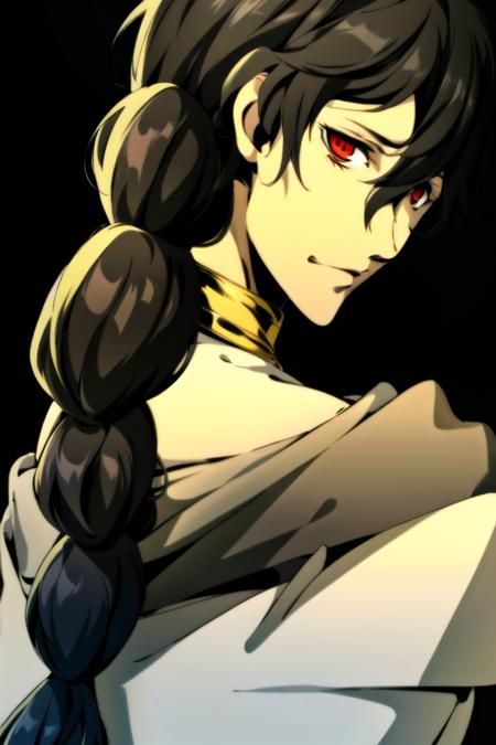 best quality, masterpiece, solo, 1boy,  <lora:judar-10:0.9>, judarv1, single braid, looking at viewer,, <lyco:Soejima-000023:1.0>, persona portrait,