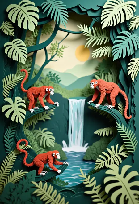D_Jungle Paper-Cut Style_Jungle Animal Generation (As The Original Description Focuses On Jungle Animals, "Jungle Animal Generation" Is A Concise Summary. "Jungle" Is Retained Because It Accurately Represents The Scene. If Full Chinese Is Required, It Can Be Adjusted To "丛林动物生成", Choose As Needed)