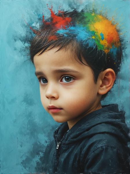a Telepathic child prodigy with precognitive abilities in a AI therapist counseling inhabitants emotionally, ultra-fine digital painting, <lora:xl_more_art-full_v1:0.3>,  <lora:Desolation:0.6> <lora:gorgoeus_splash_of_vibrant_paint:0.7> Gorgeous splash of vibrant paint