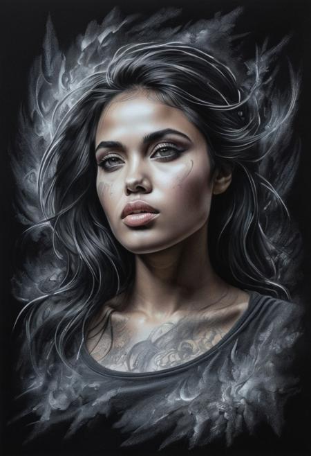 (((Sticker))). (Ebony Beautiful Women), symmetrical african female portrait, beautiful makeup, full tattooed, black background, side soft light, highly detailed, melancholic, masterpiece Photography in the style of Oleg Dou, soft light hyper clean photography, (((Oleg Dou photography style))), #Pastel, #drawing with dry chalk, #crayons on paper, #hatching with chalk, #drawing with chalk, #tinted paper, #drawing with colored chalk,
Poster, close up, full length, shadow art. masterpiece, high quality, abstract, fantasy, enchanting, whimsical scene of a girl emerging from a drawing on paper/canvas, paper/canvas scattered around her with crumpled sheets, charcoal and pastels surrounding the girl, pencils scattered under her bare feet, drawn lines of the image breaking free to form her figure , swirling like puffs of smoke from coal trails, a completed illustration inside strikingly similar to her appearance, her expression pensive and surprised as she observes the art materials, colors and materials blur the line between fantasy and reality, competition-winning fantasy piece art in digital painting style, innovative works by Lee Jeffries, Magali Villanova