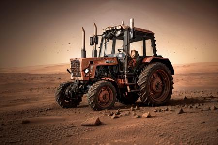 photo RAW,(a Red tracktor parking on (Mars:1.3), <lora:mtz82:0.75>,Realistic, realism, hd, 35mm photograph, 8k), masterpiece, award winning photography, natural light, perfect composition, high detail, hyper realistic, dusty atmospheric haze, high quality textures of materials, volumetric textures, coating textures, metal textures