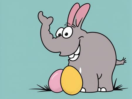 <lora:Ottifant_sdxl:0.5>  Ottifant smiling , as an Easter bunny, easter eggs