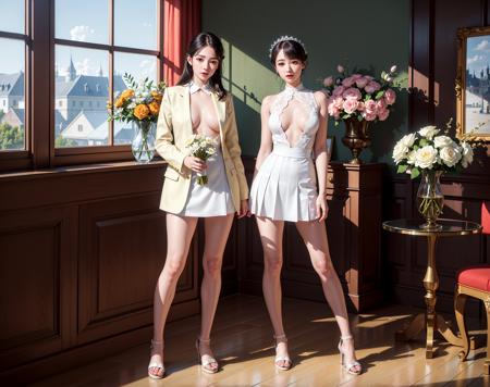 [2girl:999],PHOTOREALISTIC,best quality,real picture,intricate details,(two girls:1.4),multiple girls,skinny,looking at each other,school uniform,study room,flat chest,(full body:1.4),
[:(flower arrangement in big Glass vase:1.35) in the foreground:0.1],afternoon sunshine,
vacation photo,eye-candy photo,
red to green gradiant lighting,Fujifilm X-S10 Mirrorless Camera,
perfect lighting,f/2.8,HDR,
vanilla,cheese,latte foam art