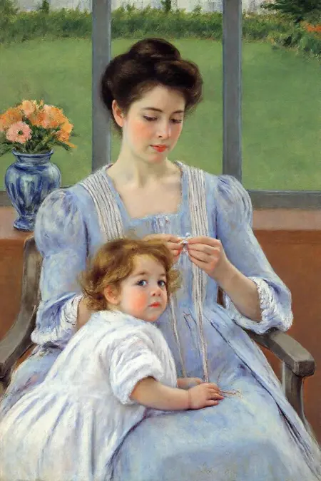 Mother and Child: Mary Cassatt Impressionist Portrait Style