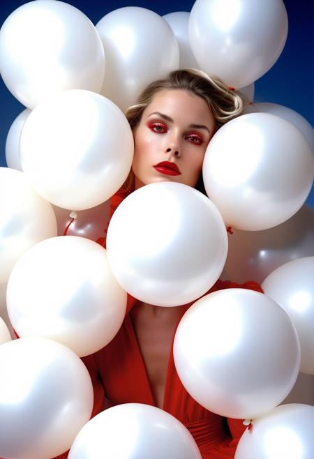 fashion portrait photo of beautiful young woman from of a ton of white balloons, taken on a hasselblad  iconoclastic pinnacle of creativity with intricate details, (cadmium red and electricblue colors:0.1),(looking at the viewer), (Francis Drake : 1,2) ((best quality)), (artistic photography by Philippe Halsman and Ara Gler:1.2), (bubblegumpink and striped colors:0.1), <lora:MJ52:0.65>
(Ethel Warwick:1.3), modelshoot, pose, , (Ethel Warwick: 1,2) award winning photo macro shot of a beautiful young woman lying , , dynamic lighting, cinematic still, pale skin, screencap, 100mm f/2.8 macro lens, on the knees)(((dynamic pose:1.2),(dynamic camera),(amateur photo:1.3,art retouch,, ),
full body, battle stancevibrant, neon colors, , highly detailed,byJocelyn Hobbie and Charles Dwyer, Triadic color guide,Leica Q2 with Summilux 28mm f/1.7 ASPH, ,clear face, Ultra High Resolution, wallpaper, 8K,Rich texture details, hyper detailed, detailed eyes, detailed background, dramatic angle, epic composition, SimplepositiveXLv1 (masterpiece, high quality, fisheye:1.2), solo, model photoshoot, (black theme:1.1), a stylish girl,