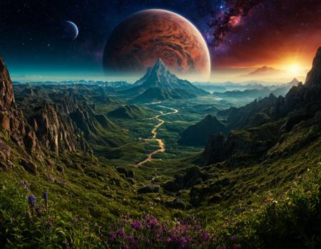 cinematic still an image of a planet with mountains in the background, award-winning digital art, inspired by David A. Hardy, cosmic fantasy, symmetric matte painting, dream landscape, in salvia divinorum, space in the background, space in background, forbidden planet, by Sándor Brodszky, fantasy science, greek fantasy panorama, intricate galactic designs . emotional, harmonious, vignette, 4k epic detailed, shot on kodak, 35mm photo, sharp focus, high budget, cinemascope, moody, epic, gorgeous, film grain, grainy, an image of a planet with mountains in the background, award-winning digital art, inspired by David A. Hardy, cosmic fantasy, symmetric matte painting, dream landscape, in salvia divinorum, space in the background, space in background, forbidden planet, by Sándor Brodszky, fantasy science, greek fantasy panorama, intricate galactic designs, elegant, highly detailed, sharp focus, vibrant, epic, pristine, fair, artistic, surreal, unique, beautiful, perfect, peaceful, innocent, pure, illuminated, aesthetic, thought, imposing, holy, magic, dramatic, clear, crisp, light, incredible, very inspirational, wonderful, cinematic, singular, symmetry, glorious, fine detail, color, amazing