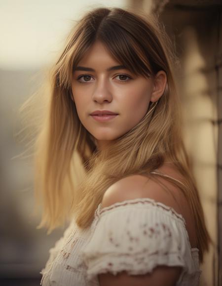 DaisyEdgarJones, photograph, beefy Mediterranean Girl, Visually Stimulating Light hair, Romantic, volumetric lighting, film grain, Sony A9 II, 80mm, <lora:DaisyEdgarJonesSDXL:1>