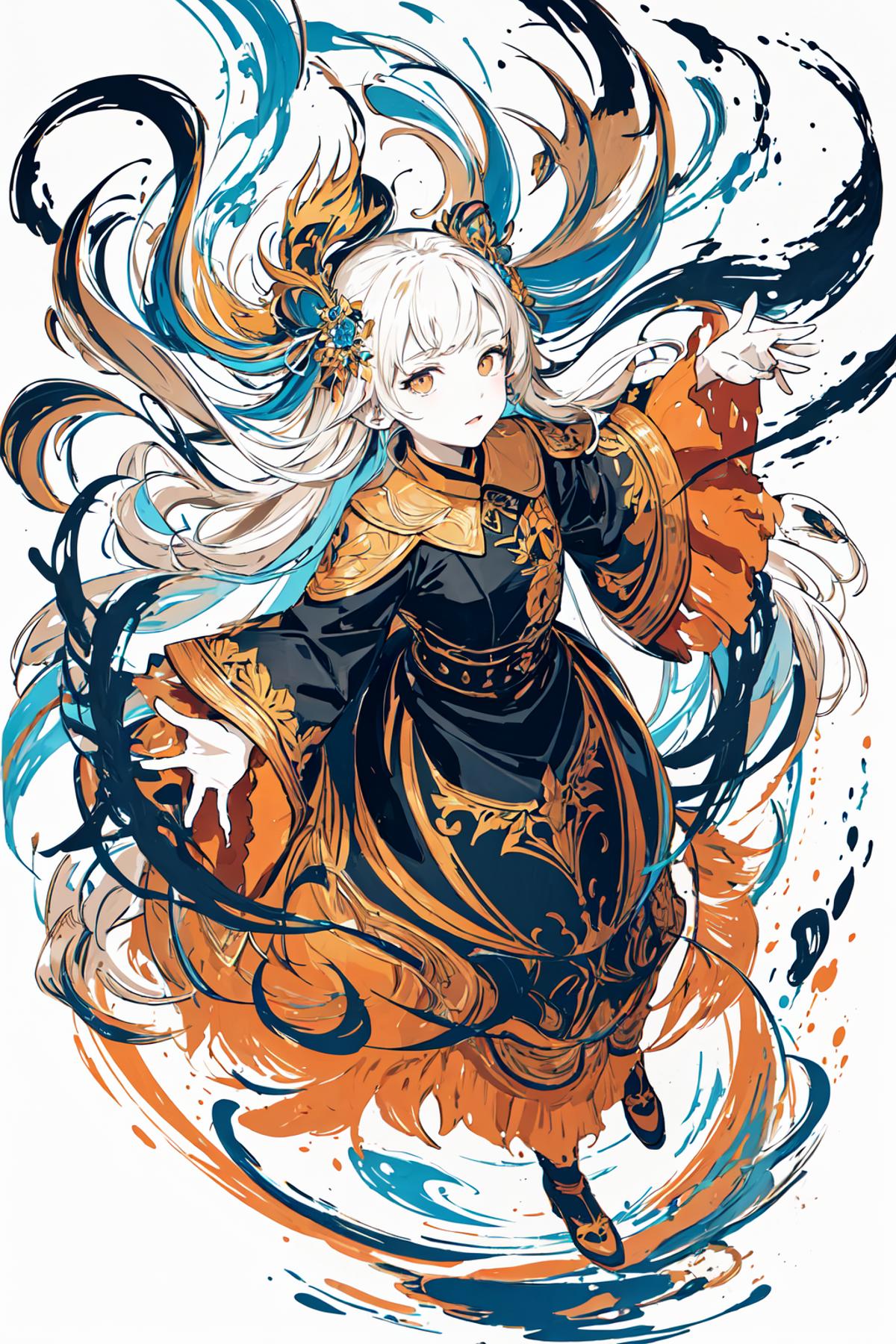 A beautifully illustrated female character with long blond hair and a flowing dress.