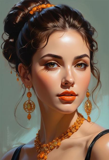 score 9,score 8 up,score 7 up,score 6 up,score 5 up,Full figure painting of a woman ,yassification, intricate details, Fantasy woman, the style of benedick bana, eric wallis, light bronze and amber, michael garmash, realistic portrait drawings, pale skin, black hair with bun, jewelry, spanish vibe, mysterious lady, intricate background,, mythology-inspired, soft smile, round pupils, elaborate hairstyle, global light, chiaroscuro, ray tracing,  ((global light, chiaroscuro, ray tracing:1.2))  Hollywood light, , (extra high quality:1.5)