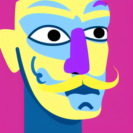 <lora:ttsicon:1> A man with a pink nose, pink eyebrows, yellow mustache, blue skin, tightly closed mouth, looking at the camera