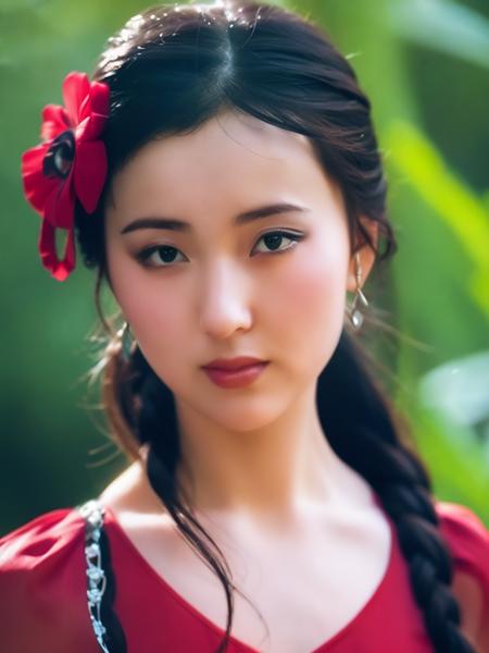 1girl, solo, dress, black hair, ponytail, red dress, smile, earrings, simple background, jewelry, looking at viewer, black eyes, makeup, ulzzang-6500v1.1, (original: 1.2), (realistic: 1.3) , beautiful girl with beautiful details, extremely detailed eyes and face, eyes with beautiful details, absurd, incredibly absurd, huge file size, ultra detail, high resolution, ultra detailed, best quality, masterpiece, illustration, ultra detailed and beautiful, ultra detailed, CG, unity, 8k wallpaper, amazing, fine Detail, masterpiece, top quality, official art, extremely detailed CG unity 8k wallpaper, cinematic lighting, (perfect shiny skin:0.6), slim and smooth lines, (floating) <lora:liao_20230622183503:0.8>