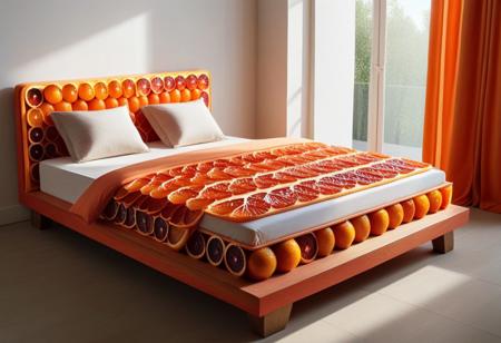 a double bed made of blood orange, side view, bedroom background, orange sunlight shining trough the window, orange theme, blood orange style.
sfw, PG, score_9, score_8_up, score_7_up, score_6_up, anatomically correct, proper proportions, absurdress, newest, perfect quality, best quality, absolutely eye-catching, creative, beautiful, vibrant, masterpiece, 8k, Ultra HD, amazing details, sharp edges, detailed textures, full view, atmospheric lighting, amazing visuals